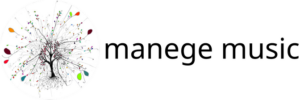 logo image et texte noir du site manege music - dessin de l'arbre de vie suivi de manage music écrit en noir